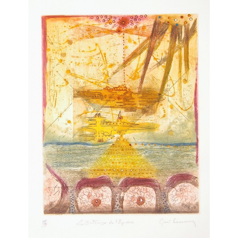 Original Kunstwerk von Rene Carcan "Les bateaux dans l´espace". Kaufen Sie hier Bilder des beliebten belgischen Künstlers